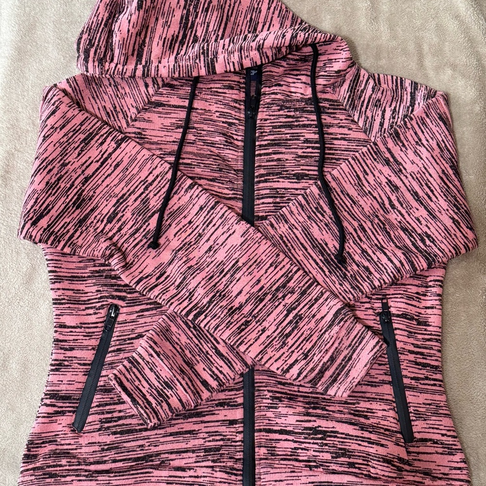 Women's Pink and Black Hooded Jacket/Jogger Set Sz M Comfy Travel Vacation